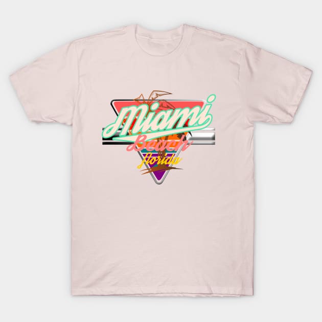 Miami Beach Florida Vintage Emblem logo nightclub T-Shirt by SpaceWiz95